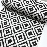 Beyaza Siyah Geometrik İkat Poplin (Akfil) Kumaş