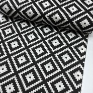 Siyaha Beyaz Geometrik İkat Poplin (Akfil) Kumaş