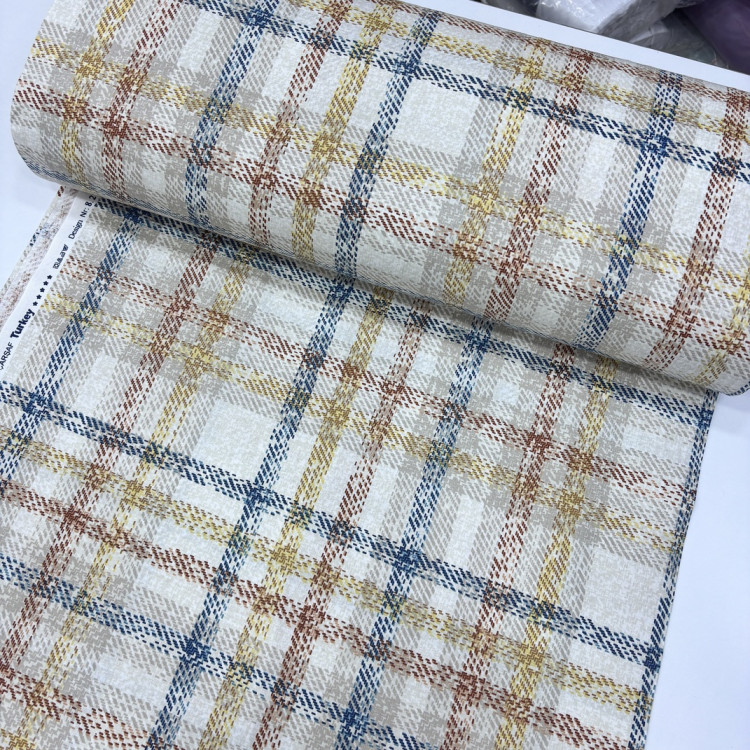 Bej Renkli Vintage Kare Poplin Kumaş Bej Renkli Vintage Kare Poplin Kumaş