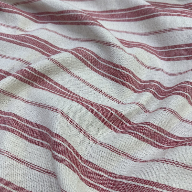 Kalın Çizgili Naturel Buldan Ham Keten Kumaş