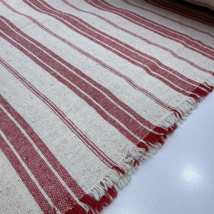 Kalın Çizgili Naturel Buldan Ham Keten Kumaş