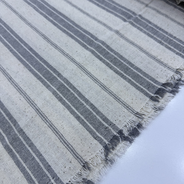 Kalın Çizgili Naturel Buldan Ham Keten Kumaş